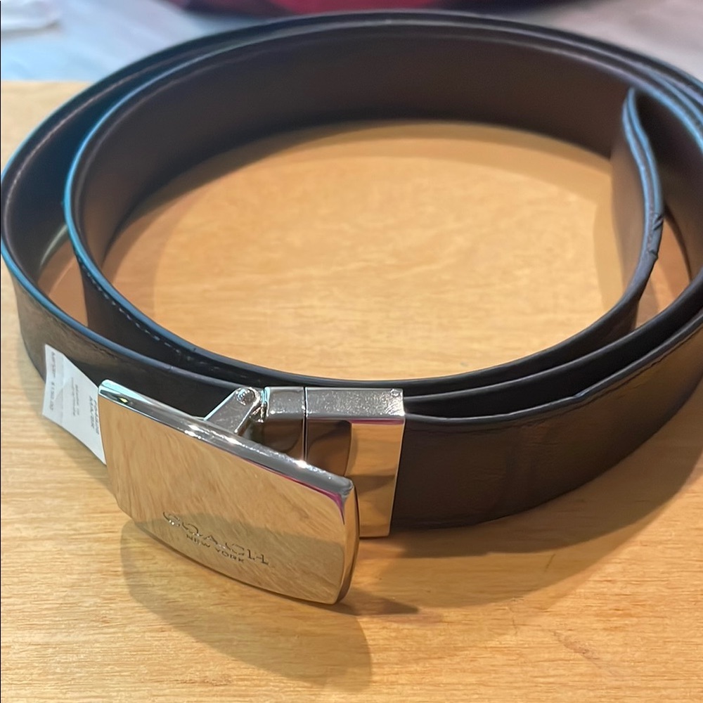 Coach Black Leather Belt with Silver Buckle